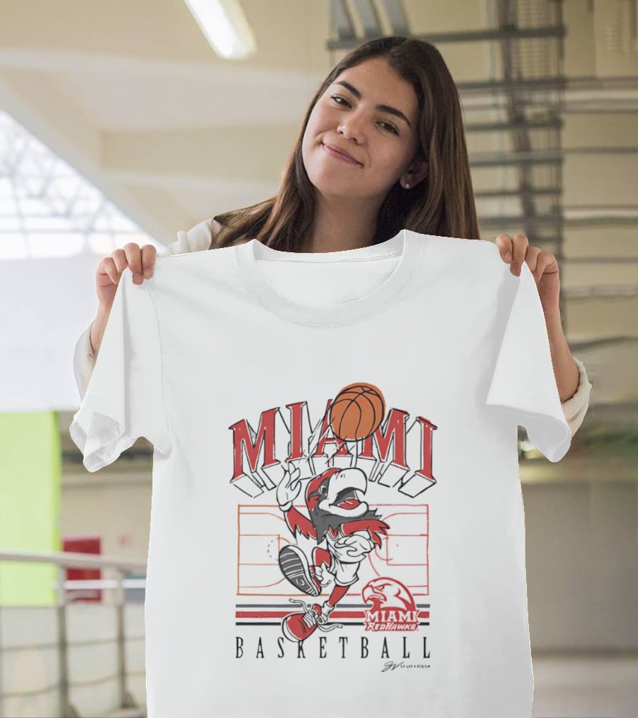 Miami RedHawks Basketball Court Happy Swoop Dunking Bird T-Shirt
