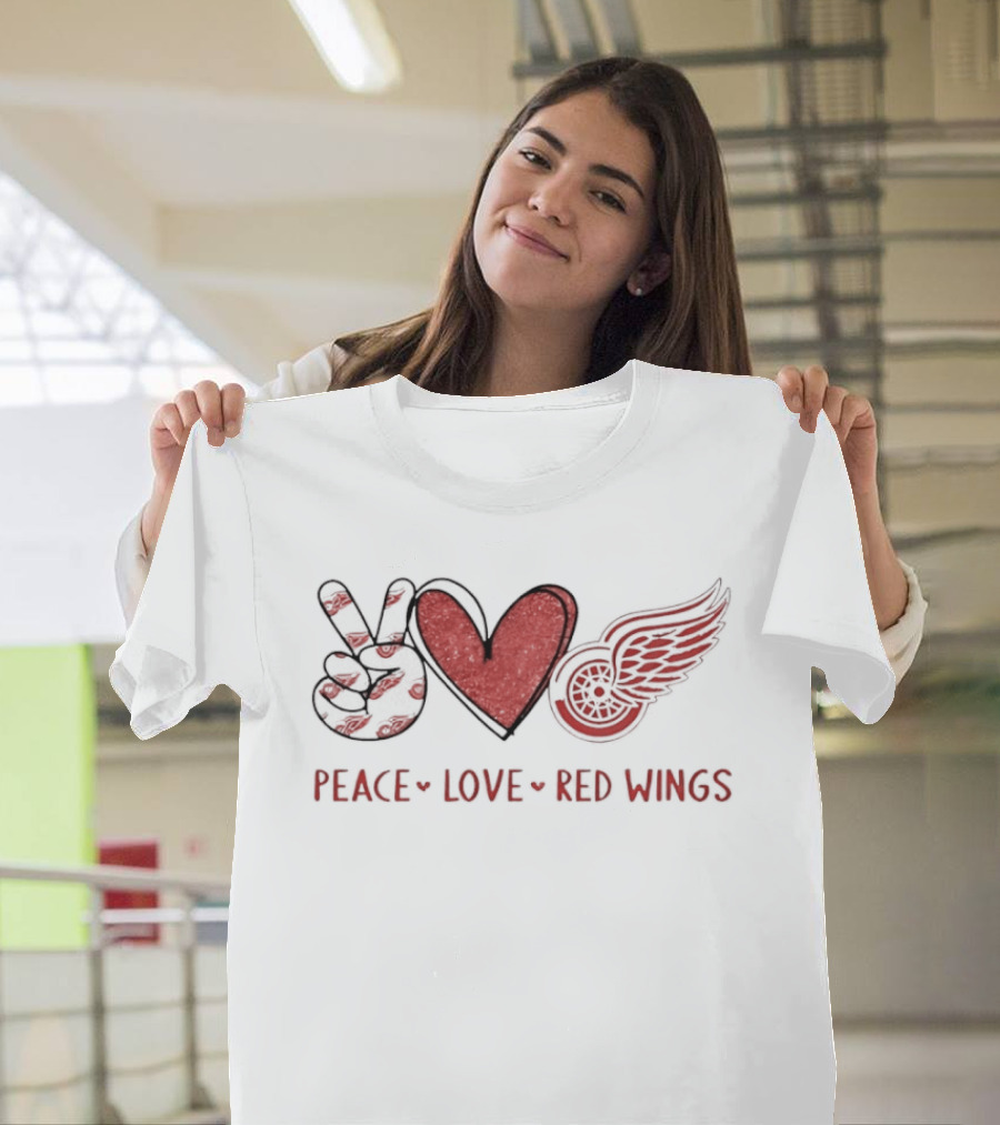 Peace Heart Love Red Wings Detroit Hockey Team T-Shirt