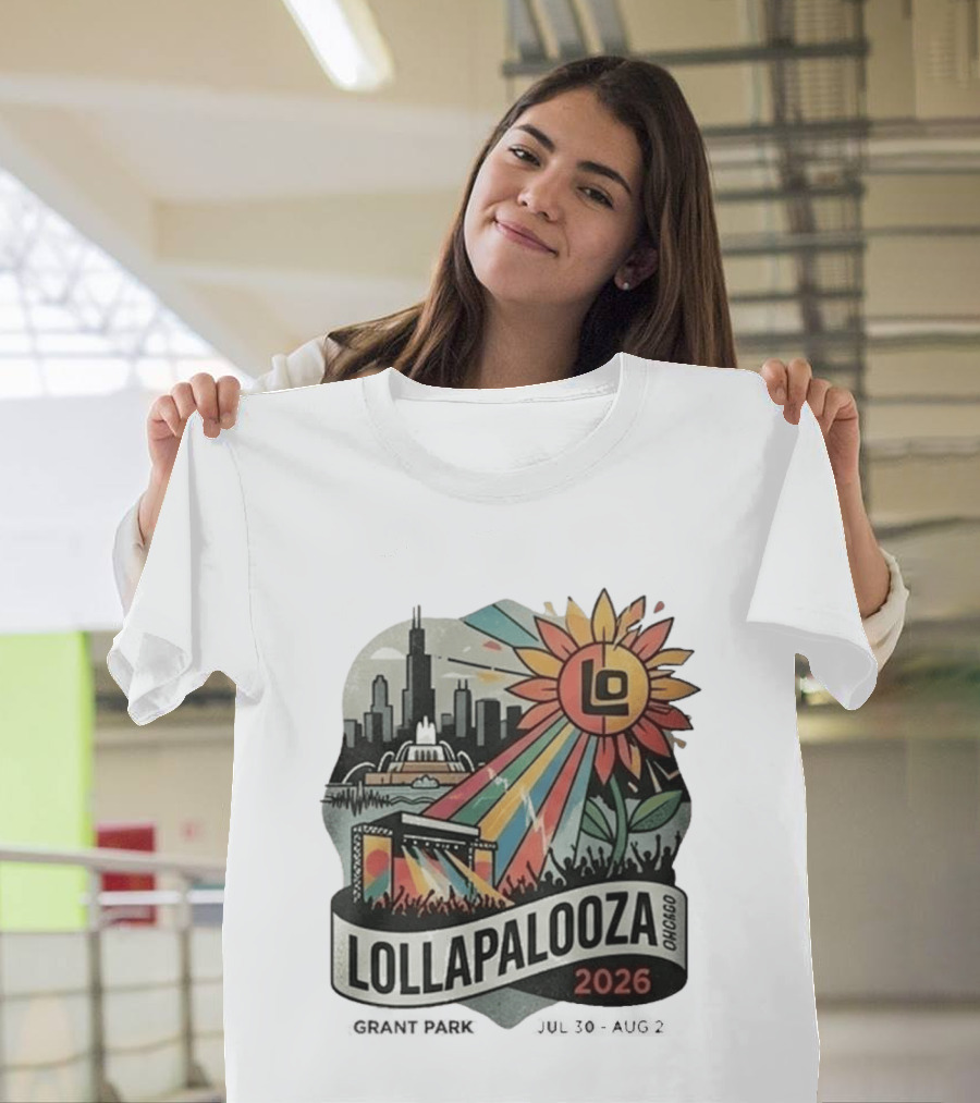 Lollapalooza 2026 Chicago Grant Park Skyline Sunflower Festival T-Shirt
