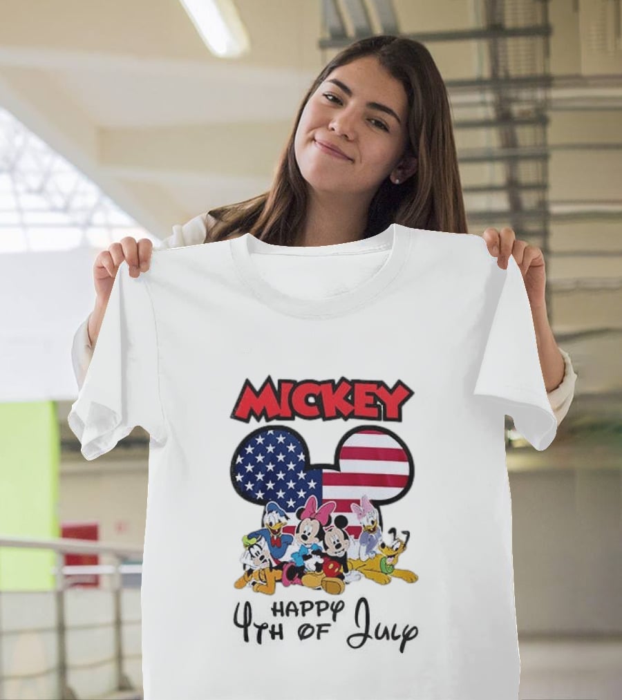 Mickey Mouse Happy 4th Of July Disney Celebration With American Flag And Characters T-Shirt
