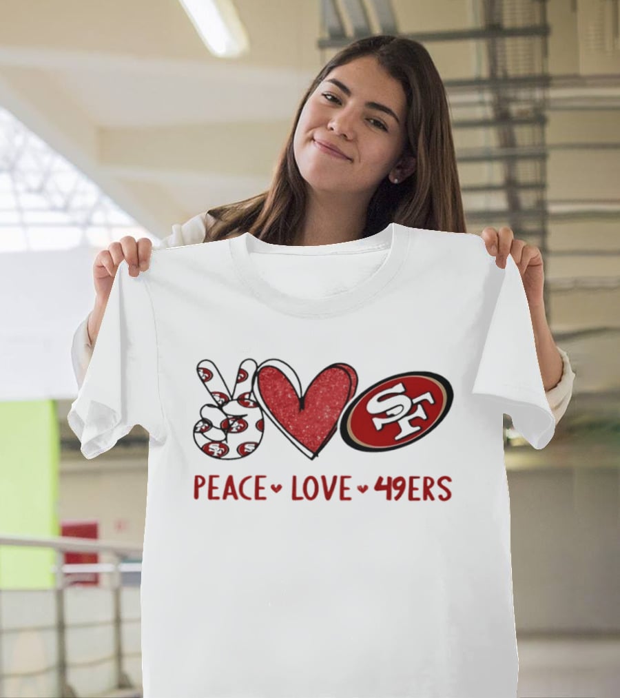 PEACE LOVE 49ERS SF Football Team Logo Heart T-Shirt