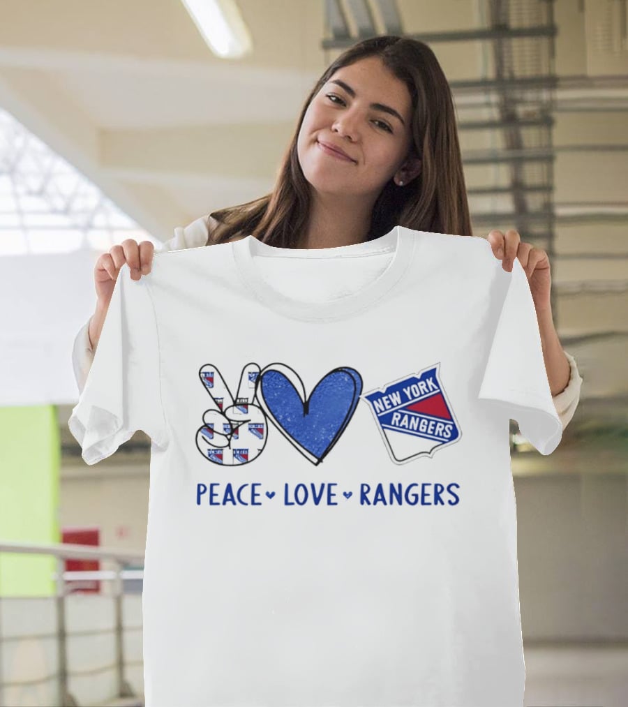 New York Rangers Peace Love Rangers Hands Heart Sign T-Shirt