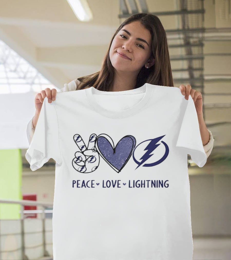 Peace Love Lightning Tampa Bay Hockey Team Hands Sign Heart T-Shirt