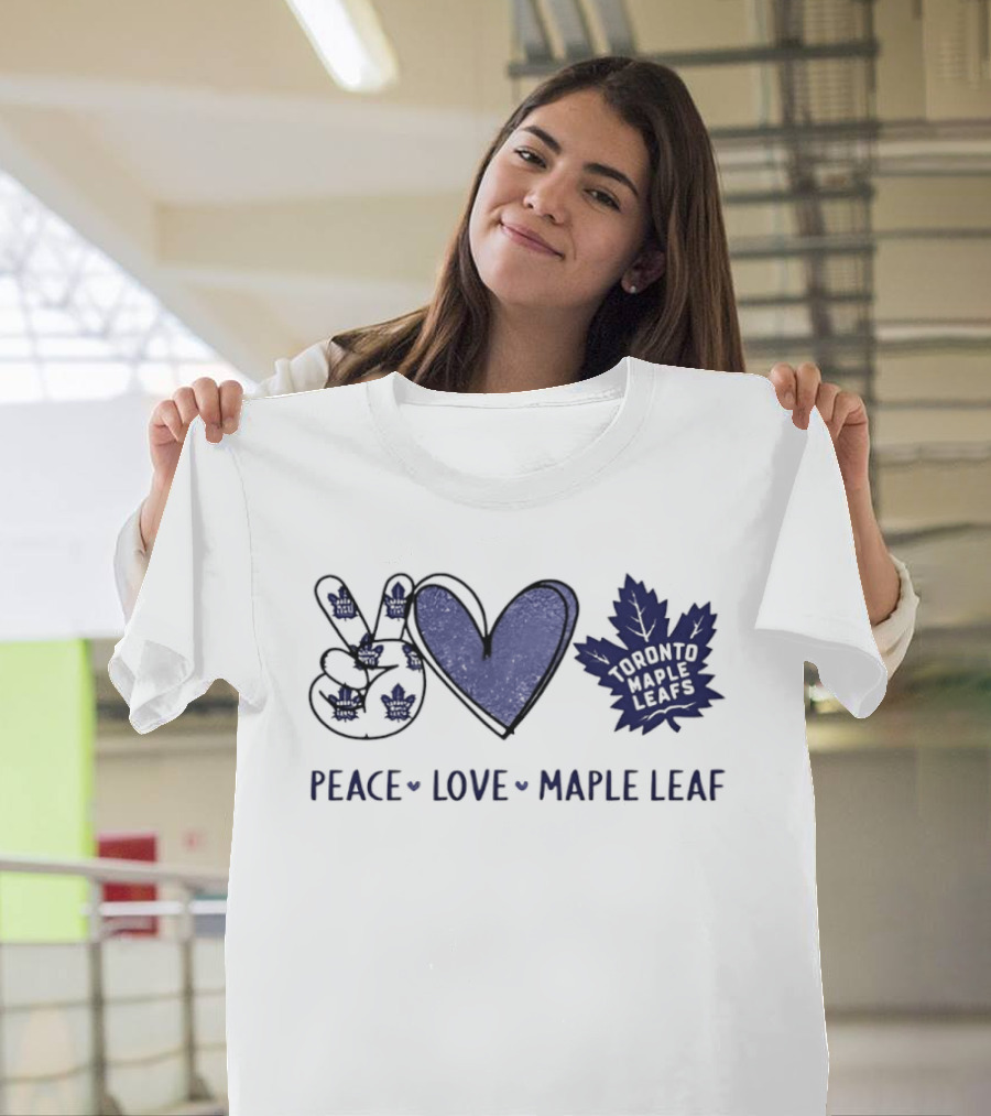Peace Love Toronto Maple Leafs Hockey Team Hands Sign Maple Leaf T-Shirt