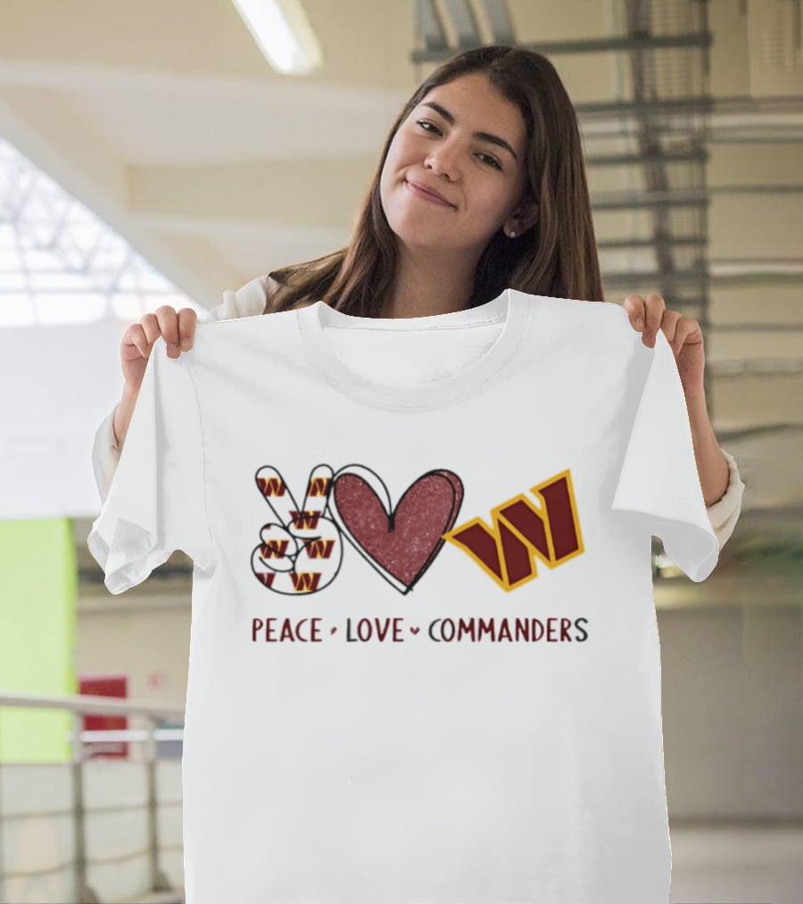 Peace Love Commanders Washington Commanders Football Team Logo Hands Heart Sign T-Shirt