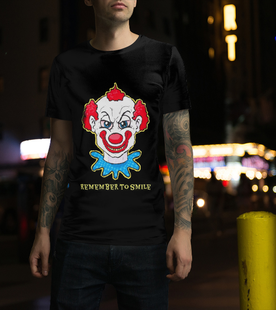 Evil Clown Remember To Smile Creepy Red White Blue T-Shirt