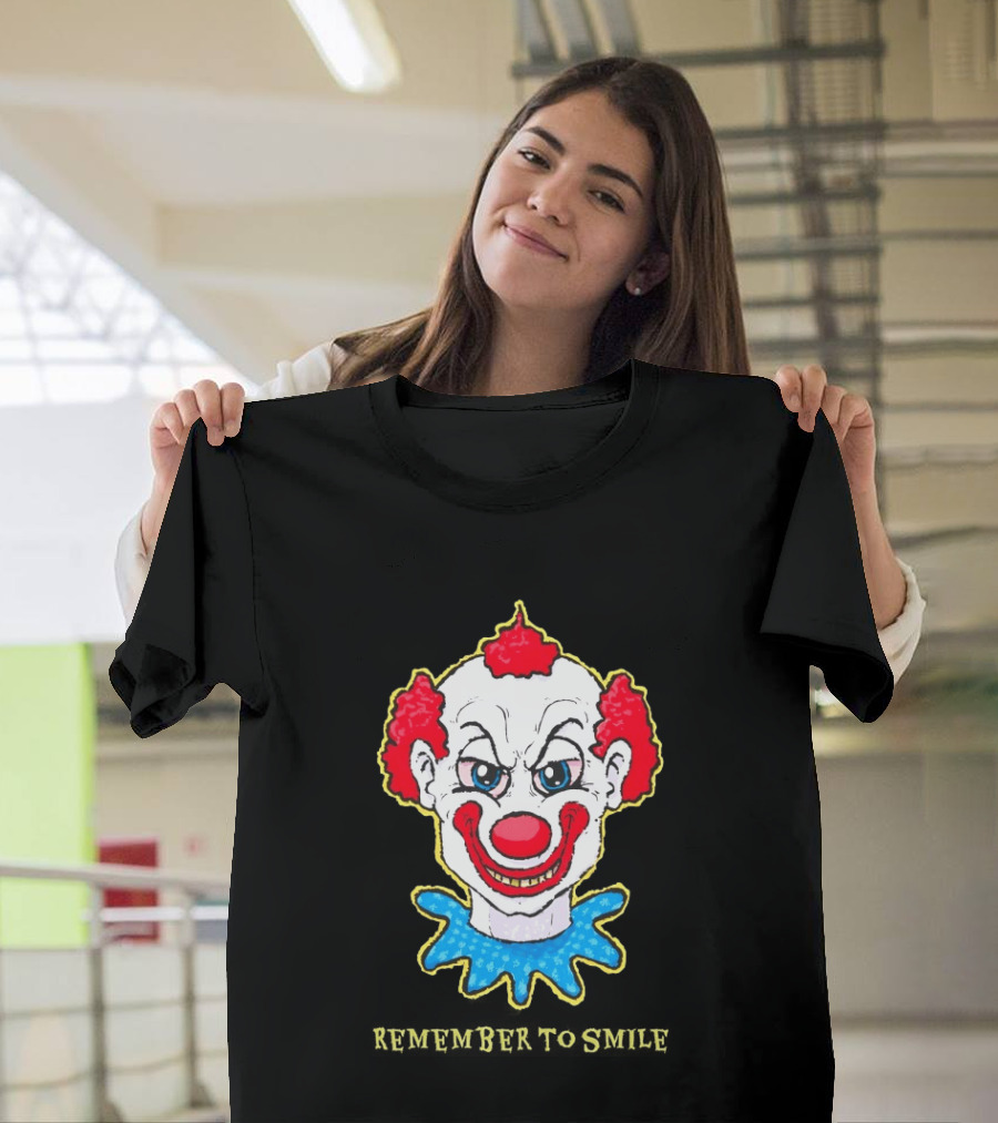 Evil Clown Remember To Smile Creepy Red White Blue T-Shirt