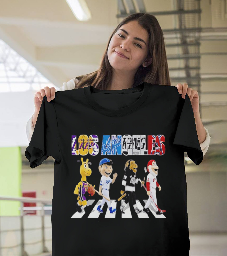 Los Angeles Lakers Dodgers Kings Angels Mascots Walking Abbey Road T-Shirt