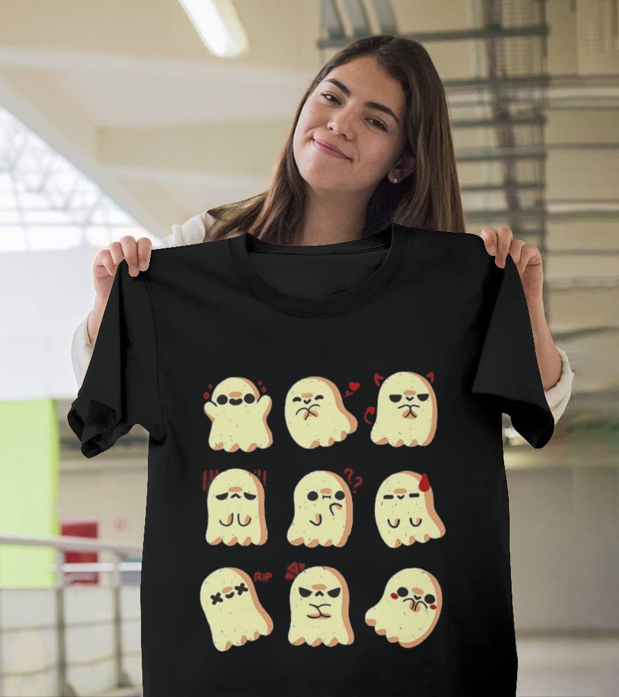 Ghost Emotions Cute Cartoon Ghosts With Various Expressions Halloween T-Shirt