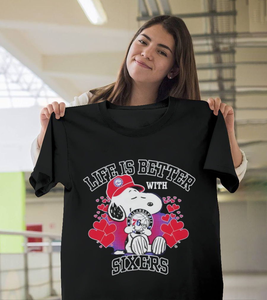 Life Is Better With Philadelphia 76ers Snoopy Hearts T-Shirt