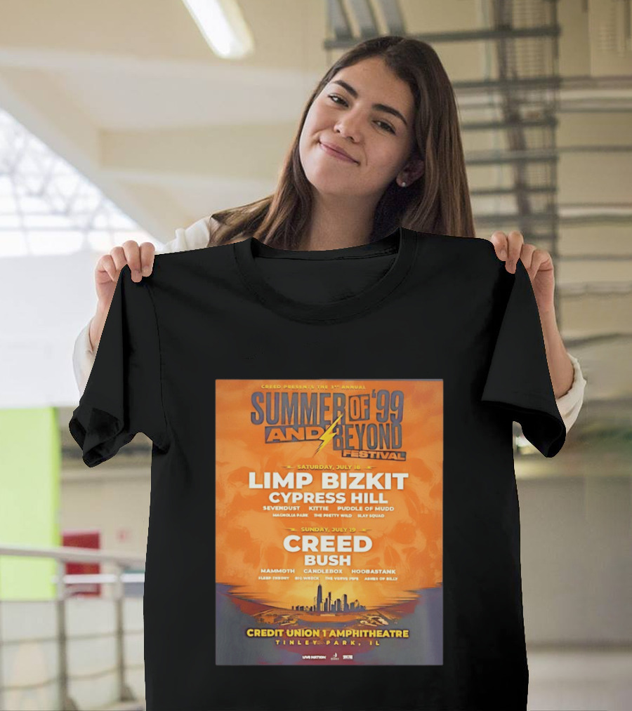 Creed Presents Summer Of '99 And Beyond Festival 2026 Full Lineup With Limp Bizkit And Creed At Credit Union Amphitheatre Tinley Park Illinois T-Shirt