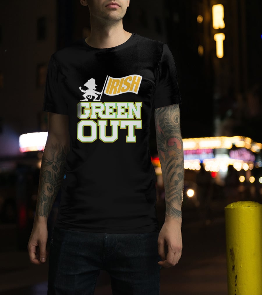 Notre Dame Fighting Irish Green Out Iconic Leprechaun Flag T-Shirt