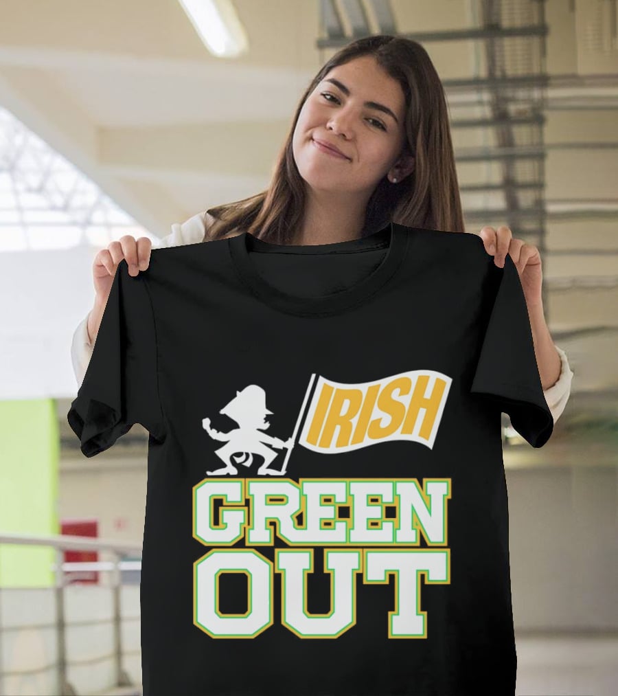 Notre Dame Fighting Irish Green Out Iconic Leprechaun Flag T-Shirt