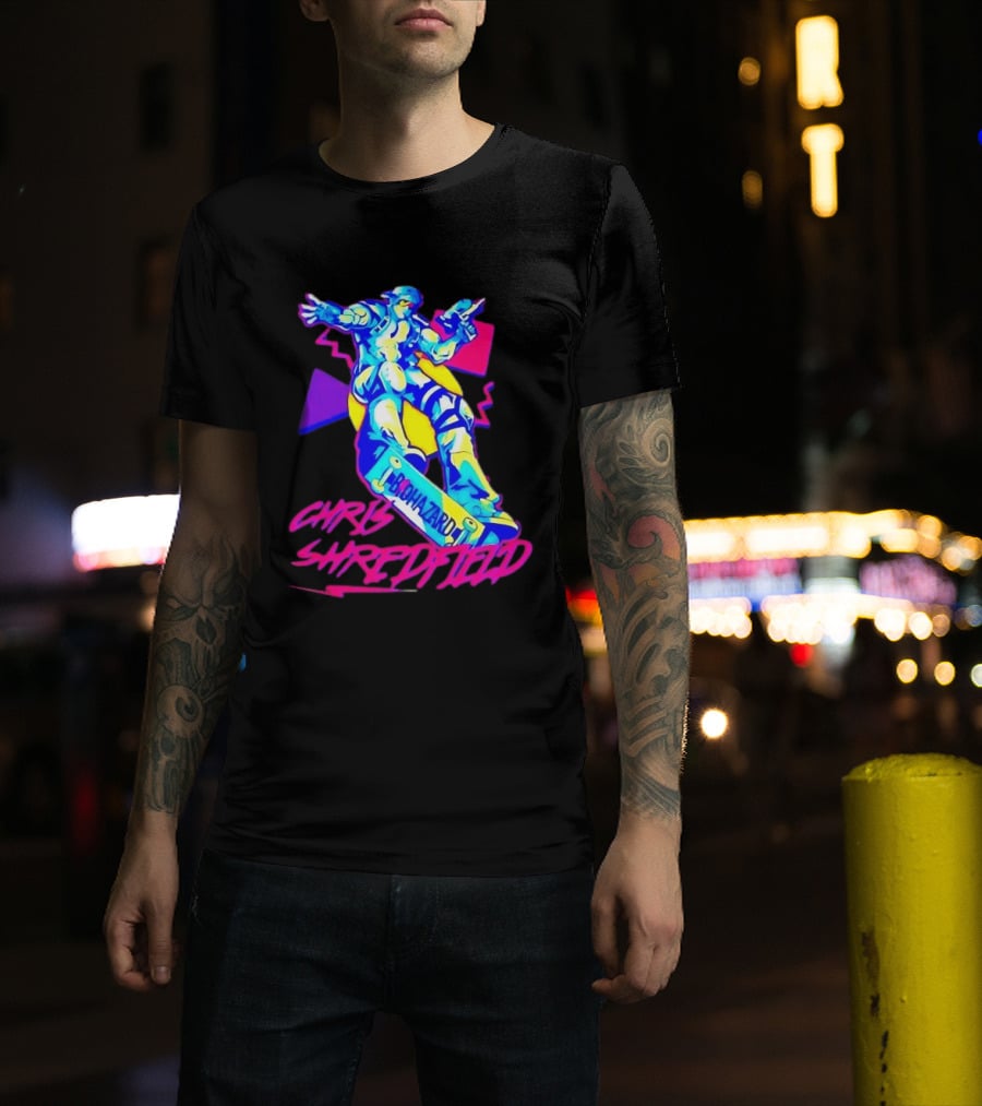 Chris Shredfield Brohazard Skateboarding Robot Neon T-Shirt
