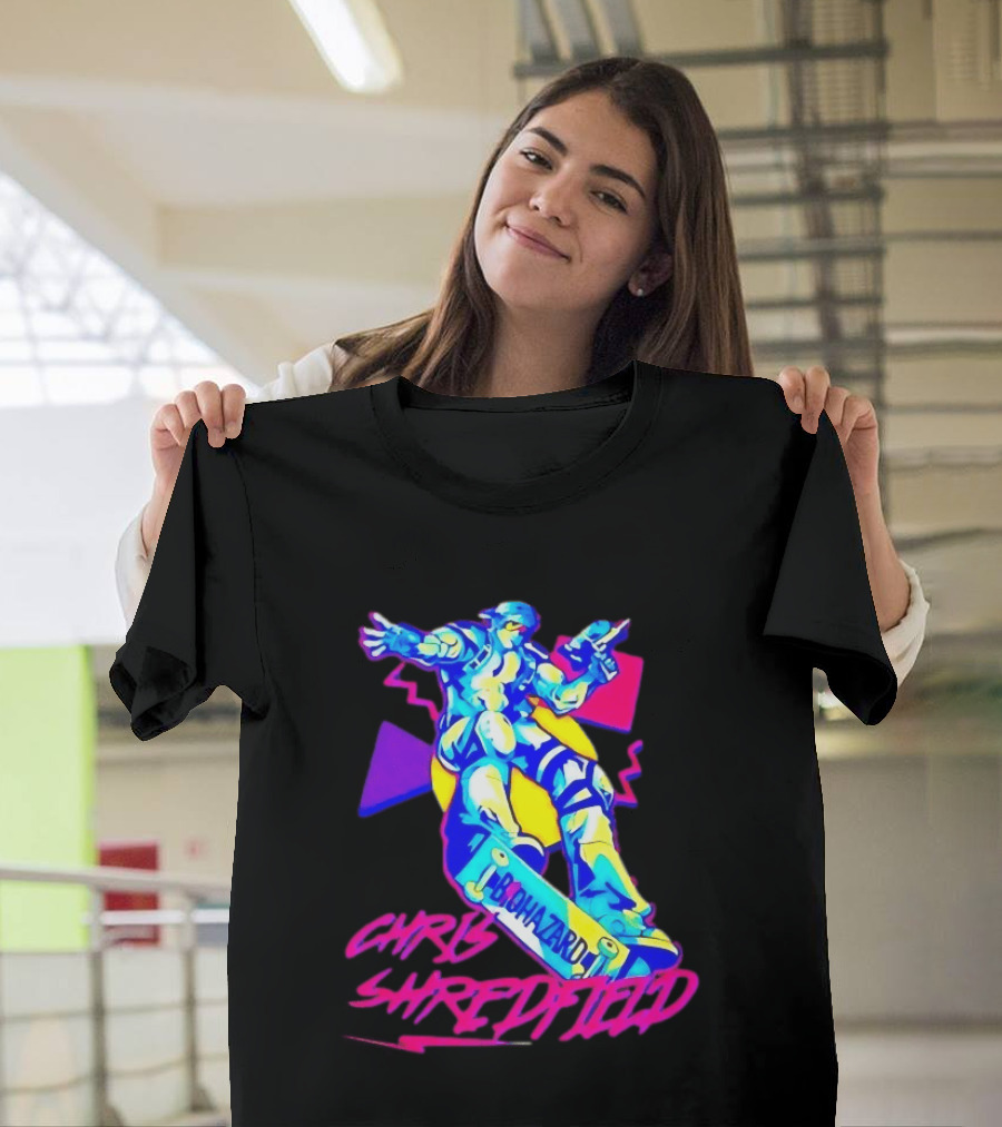 Chris Shredfield Brohazard Skateboarding Robot Neon T-Shirt