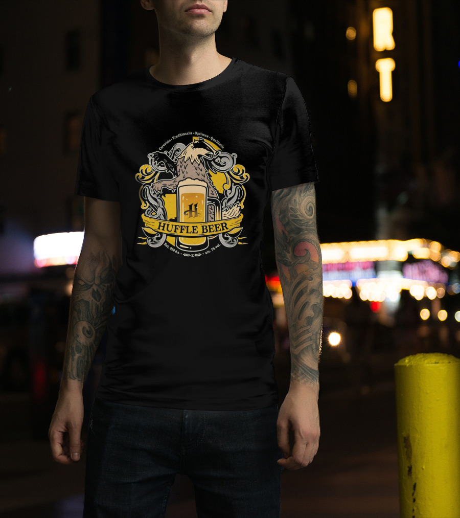 Huffle Beer Cerevisia Traditionalis Optimae Qualitatis 990 D C Badge With And Badger T-Shirt
