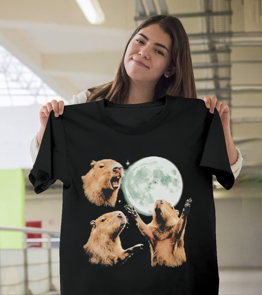Capybara Howling At Full Moon Tranquility T-Shirt