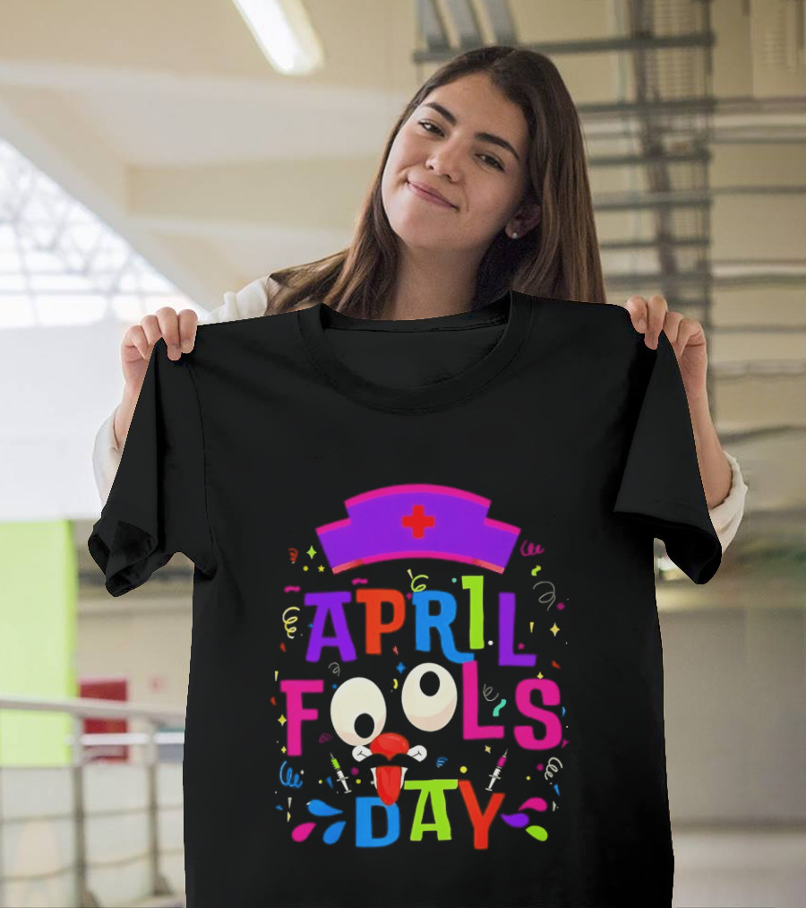 April Fools Day Nurse Hat With Colorful Confetti And Googly Eyes T-Shirt