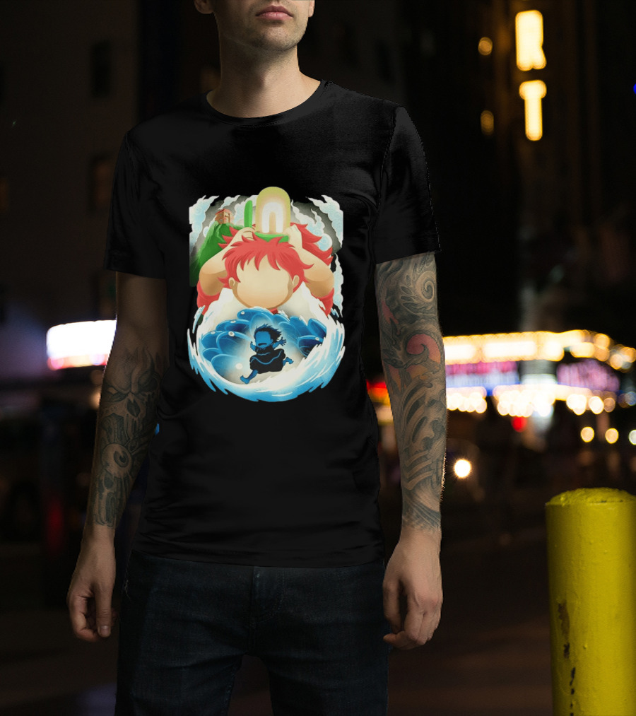Ponyo Anime 2008 Little Fish Girl Bubble Adventure Scene T-Shirt