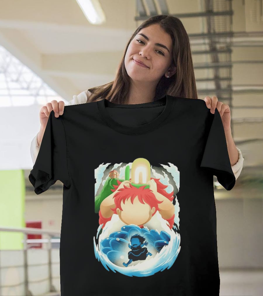 Ponyo Anime 2008 Little Fish Girl Bubble Adventure Scene T-Shirt