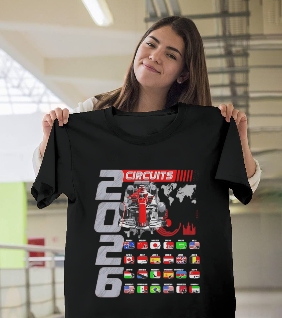 2026 Formula Racing Car Circuit Calendar With Country Flags T-Shirt
