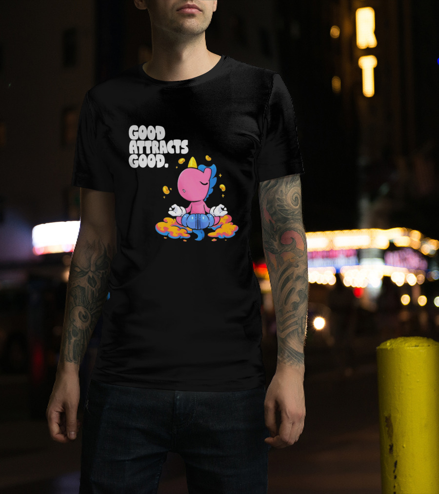 Good Attracts Good Unicorn Cartoon Meditation Coins T-Shirt