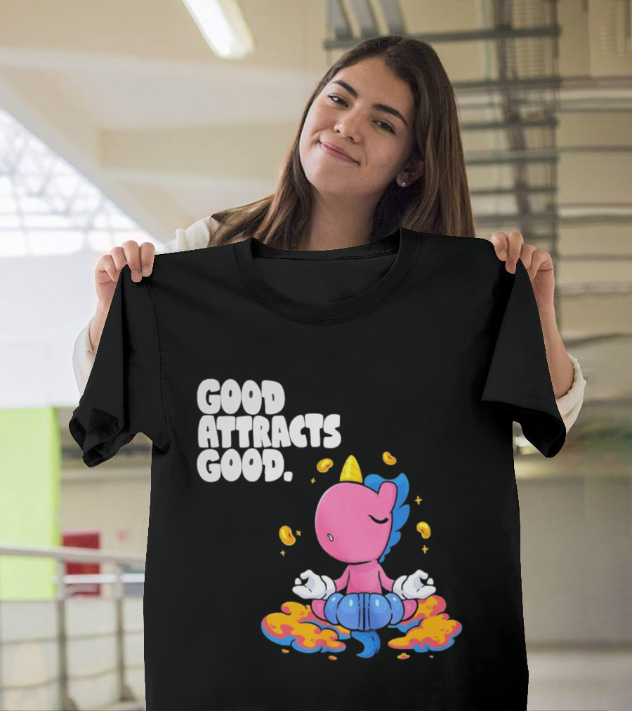 Good Attracts Good Unicorn Cartoon Meditation Coins T-Shirt