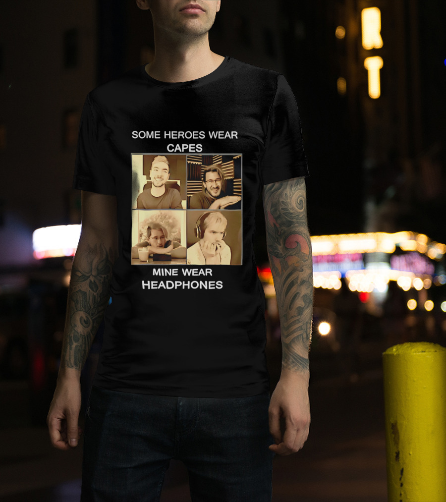 Some Heroes Wear Capes Mine Wear Headphones Retro Style Gamer T-Shirt
