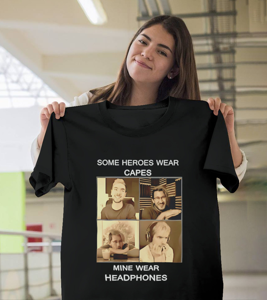 Some Heroes Wear Capes Mine Wear Headphones Retro Style Gamer T-Shirt