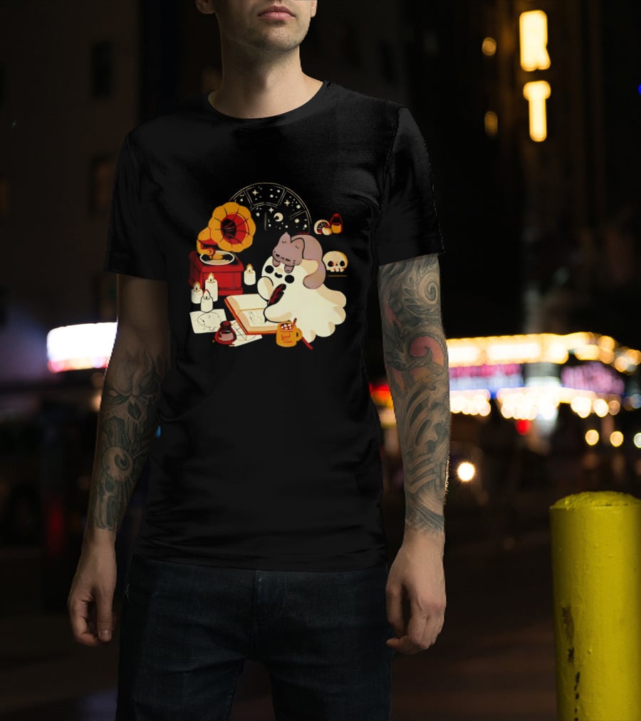Spooky Ghost Lofi Aesthetic With Gramophone And Skulls T-Shirt