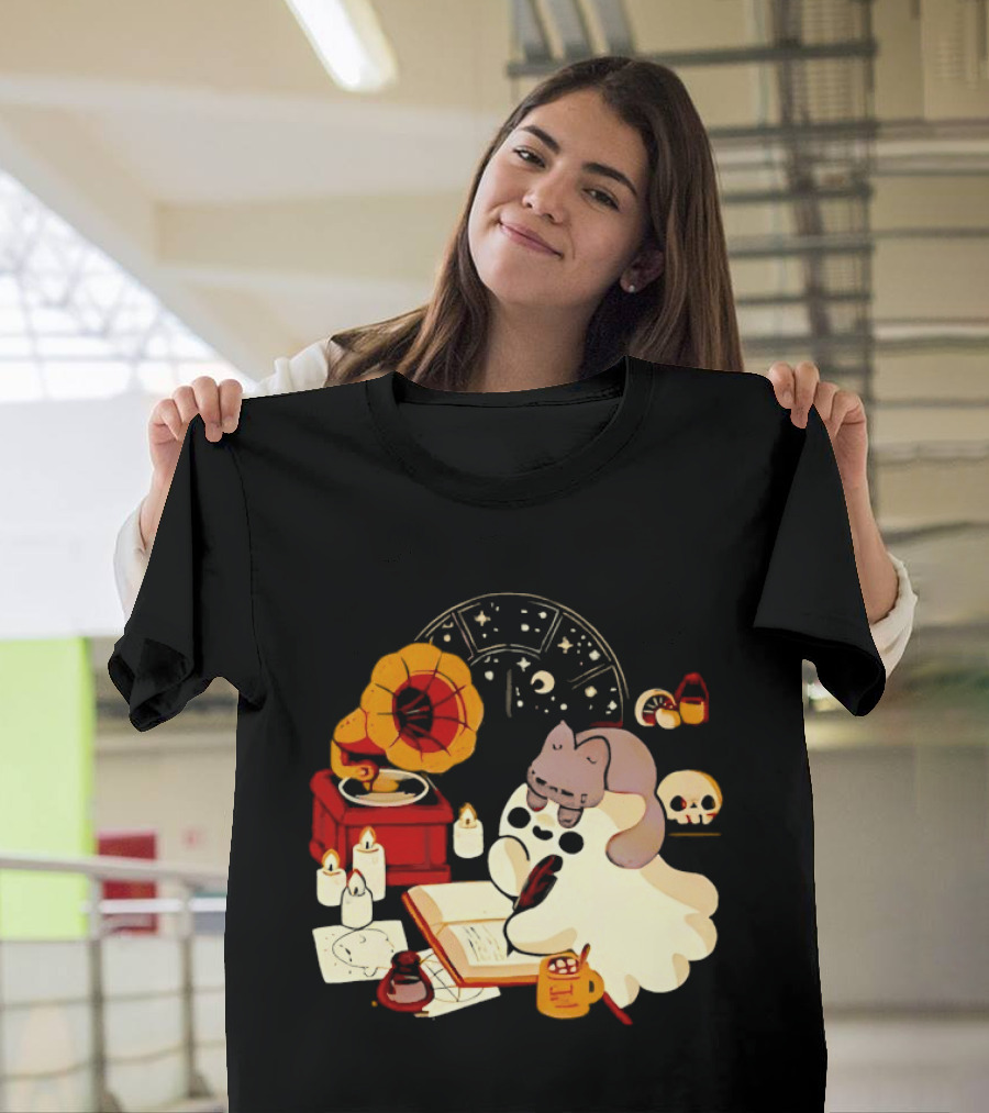 Spooky Ghost Lofi Aesthetic With Gramophone And Skulls T-Shirt