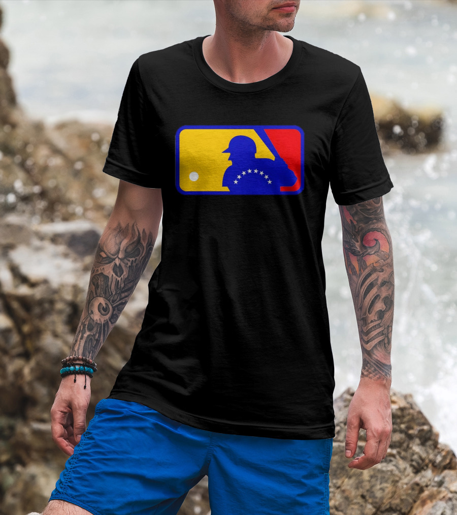Venezuelan Baseball Player Silhouette With MLB Colors And Stars T-Shirt