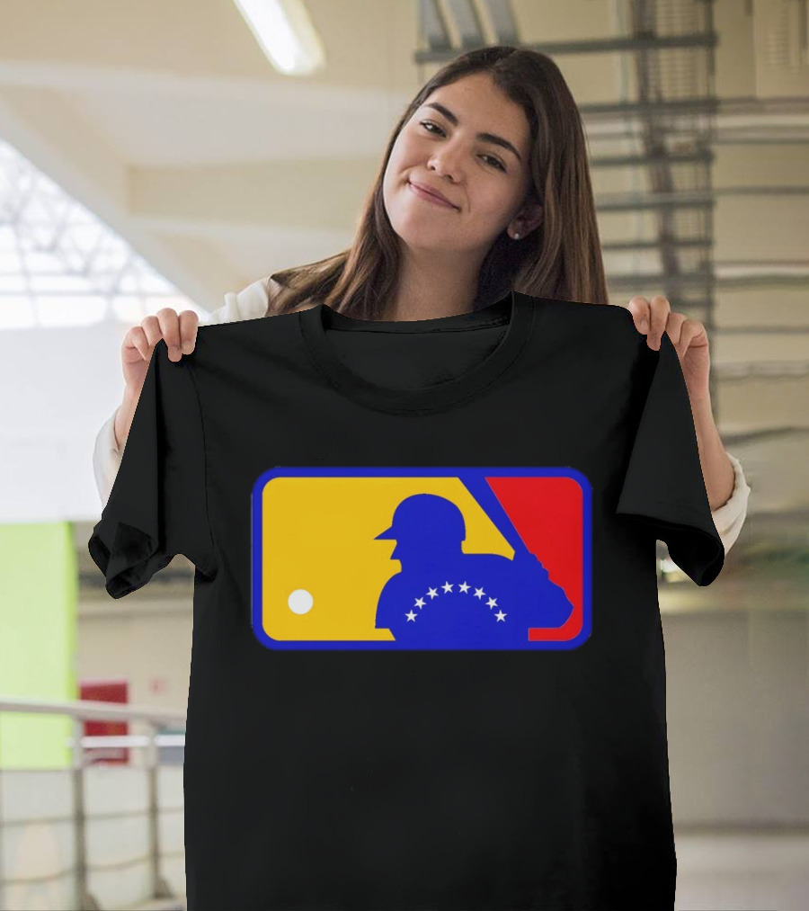 Venezuelan Baseball Player Silhouette With MLB Colors And Stars T-Shirt