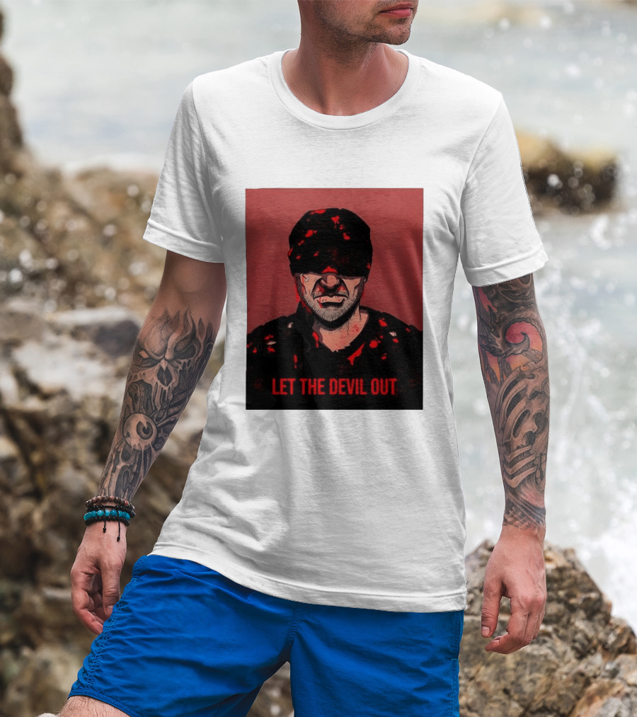 Daredevil Let The Devil Out Blindfolded Hero T-Shirt