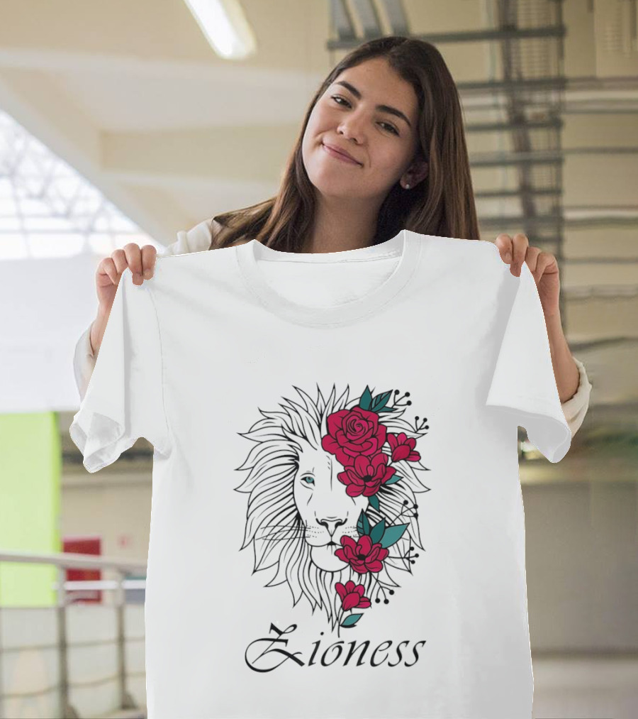 Lion Head Rose Lioness Zioness T-Shirt