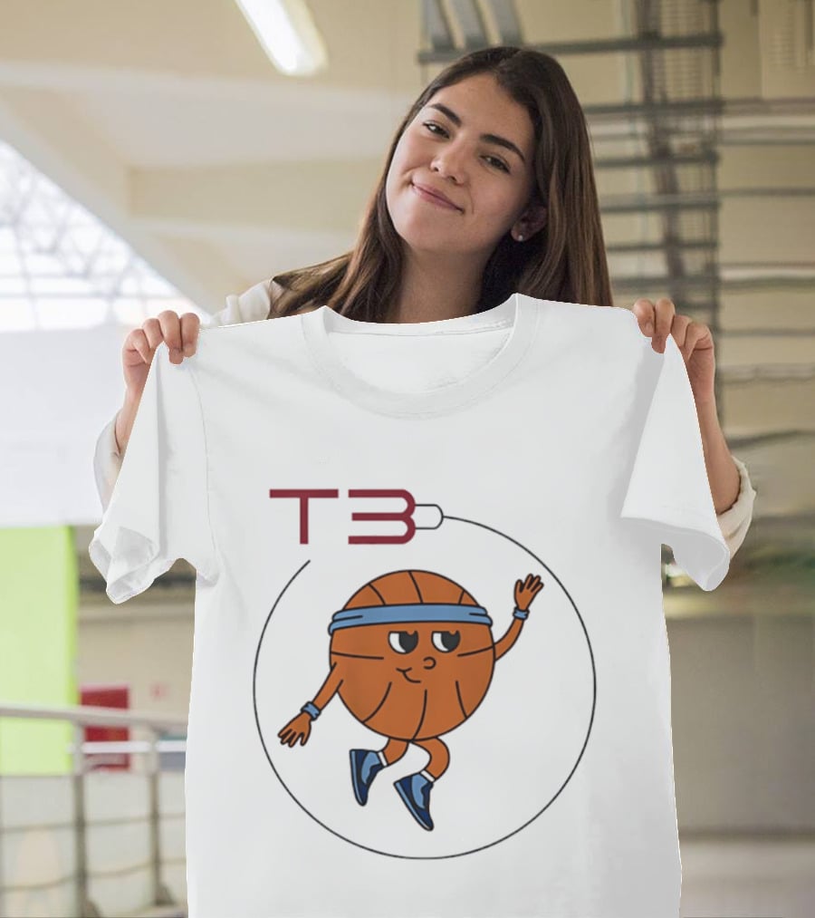 T3 Basketball Cartoon Character In Headband And Sneakers T-Shirt