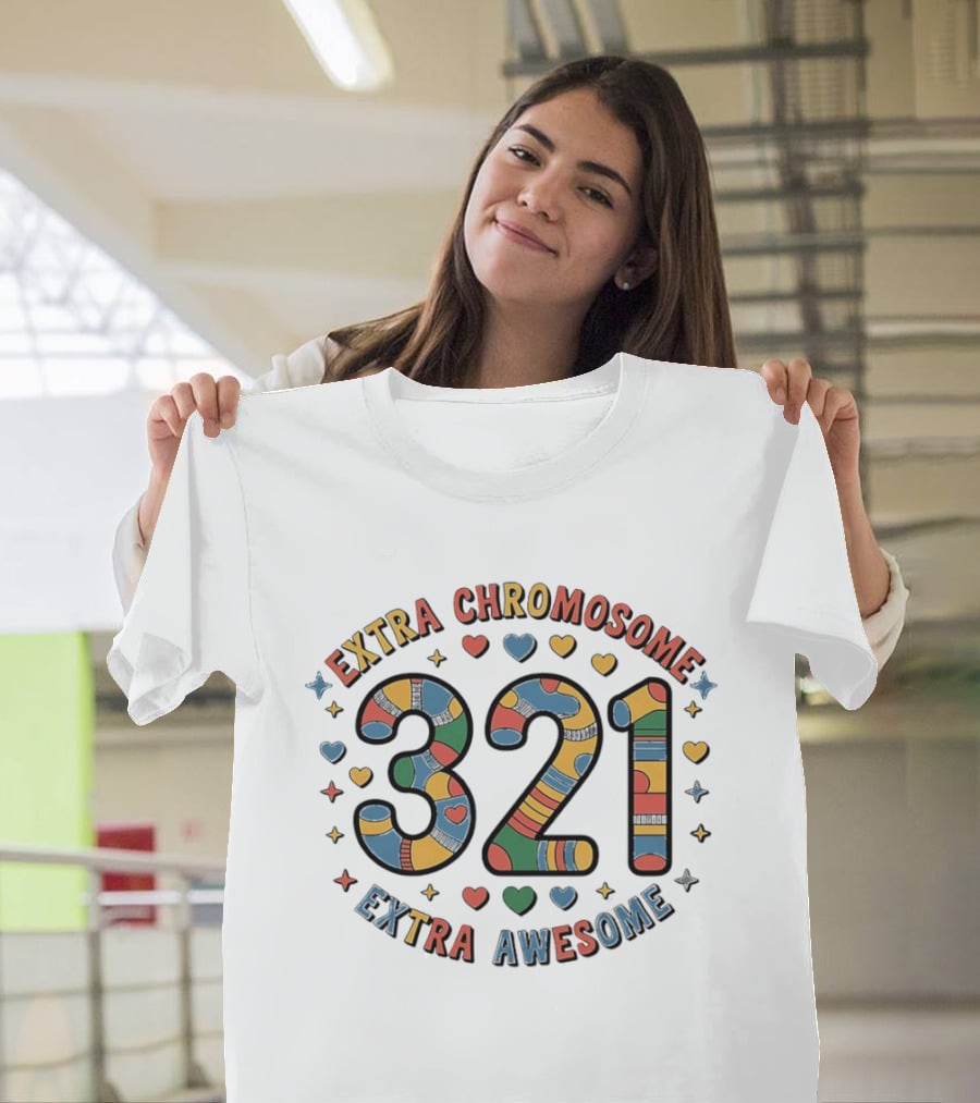 Extra Chromosome 321 Extra Awesome Colorful Socks And Hearts T-Shirt