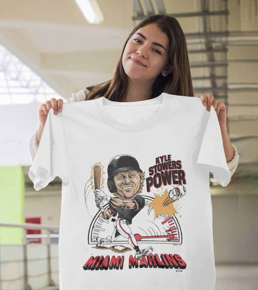Kyle Stowers Power Miami Marlins Caricature Baseball Swing T-Shirt