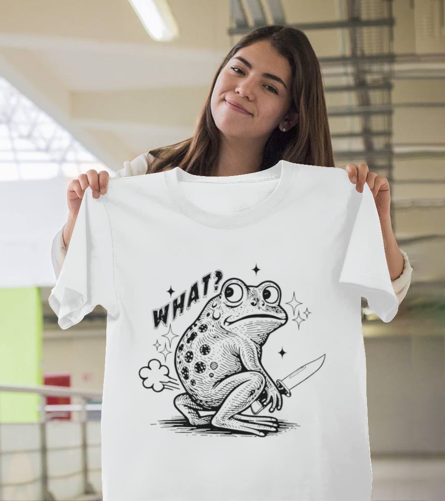 Frog Holding Knife Farting What Humorous T-Shirt