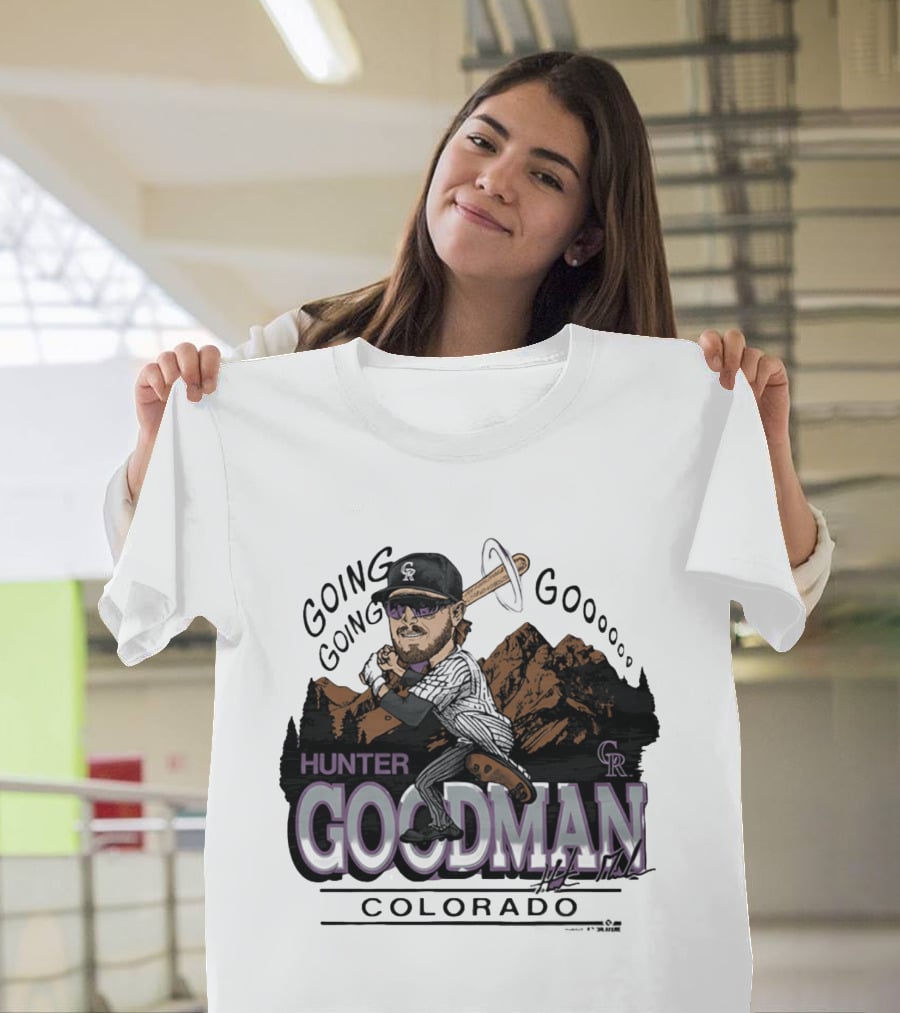 Hunter Goodman Going Going Going Colorado Rockies Caricature T-Shirt