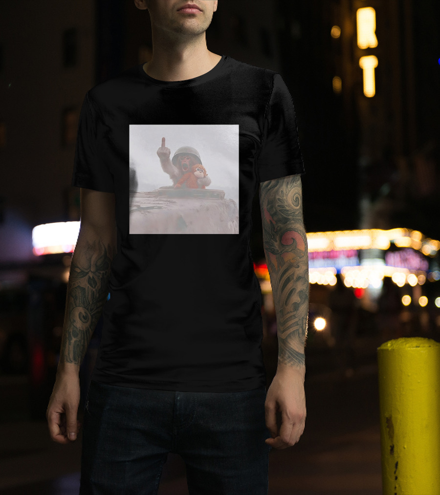 Monkey Middle Finger Gesture With Toy And Helmet On Vehicle T-Shirt
