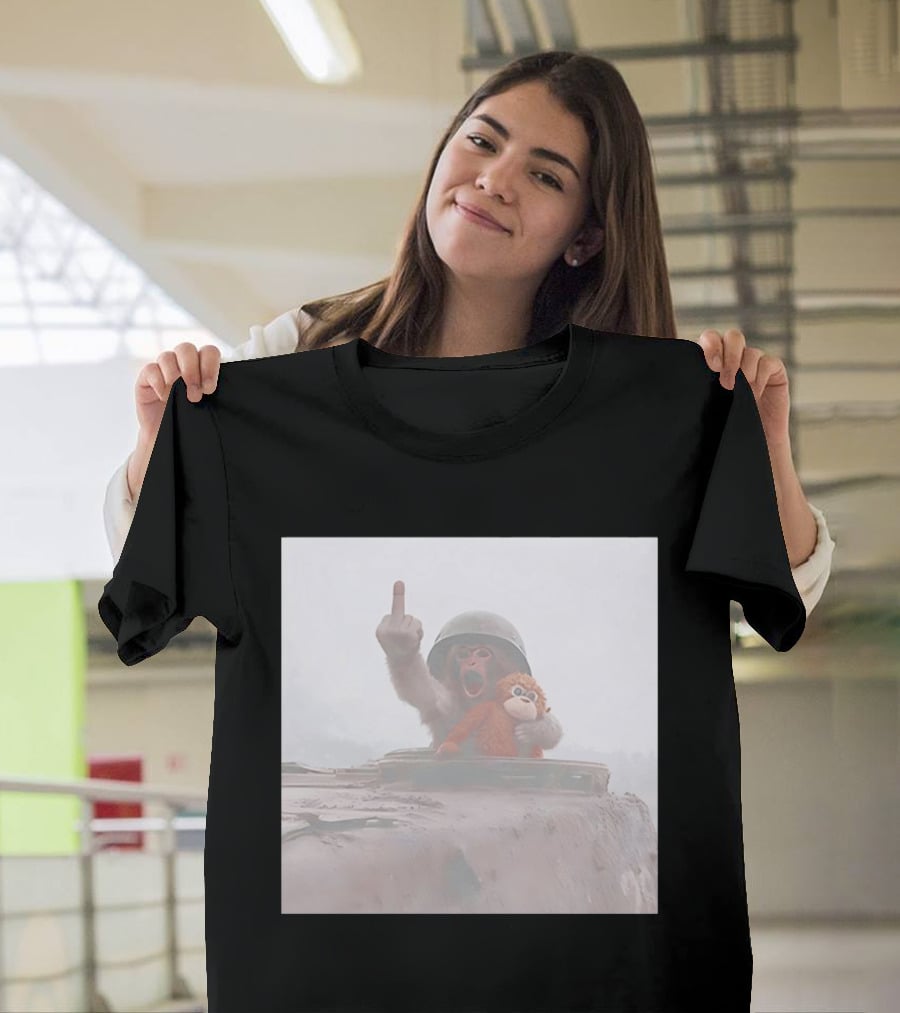 Monkey Middle Finger Gesture With Toy And Helmet On Vehicle T-Shirt