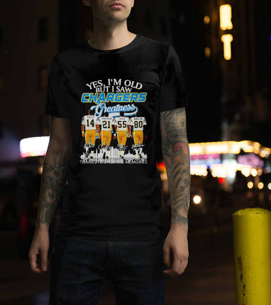 Yes I'm Old But I Saw Chargers Greatness Thank You For The Memories City Skyline T-Shirt