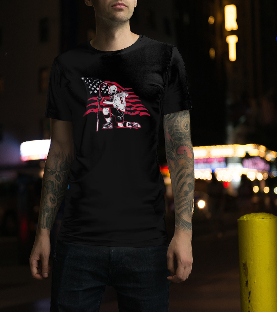 Zach Werenski 8 Columbus Blue Jackets Kneeling Pose American Flag Hockey T-Shirt