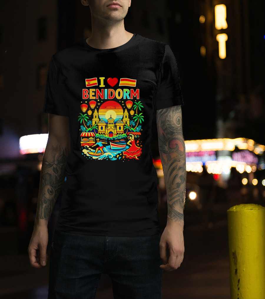 I Love Benidorm Spain Beach And Flamenco Celebration T-Shirt