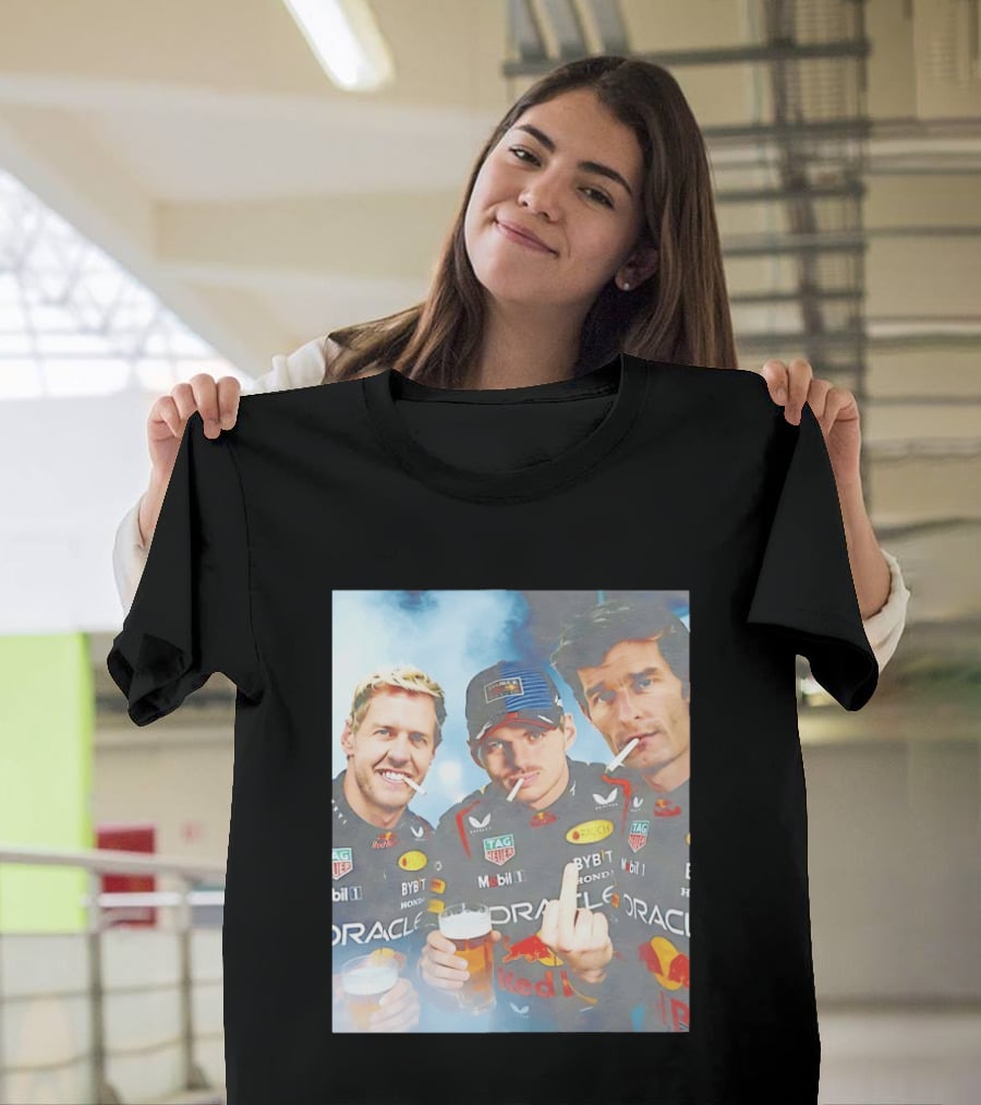 Red Bull Racing Vettel Verstappen Webber Smoking Fun F1 Legends Team Oracle T-Shirt