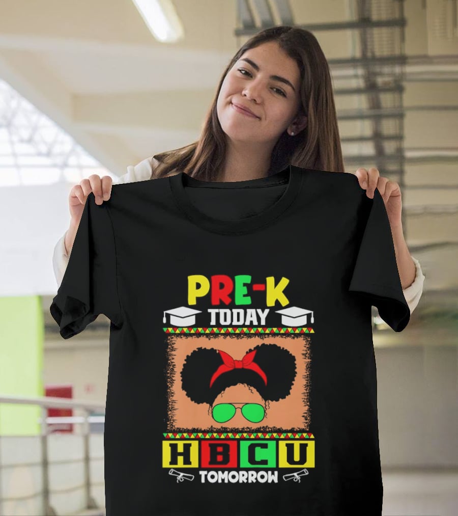 Pre K Today HBCU Tomorrow Graduation Caps Green Red Yellow Blocks T-Shirt
