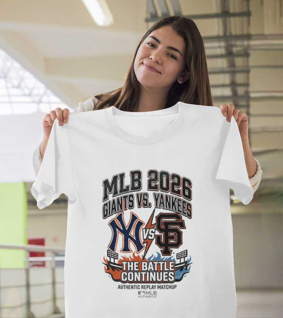 MLB 2026 Giants Vs. Yankees The Battle Continues Authentic Replay Matchup T-Shirt
