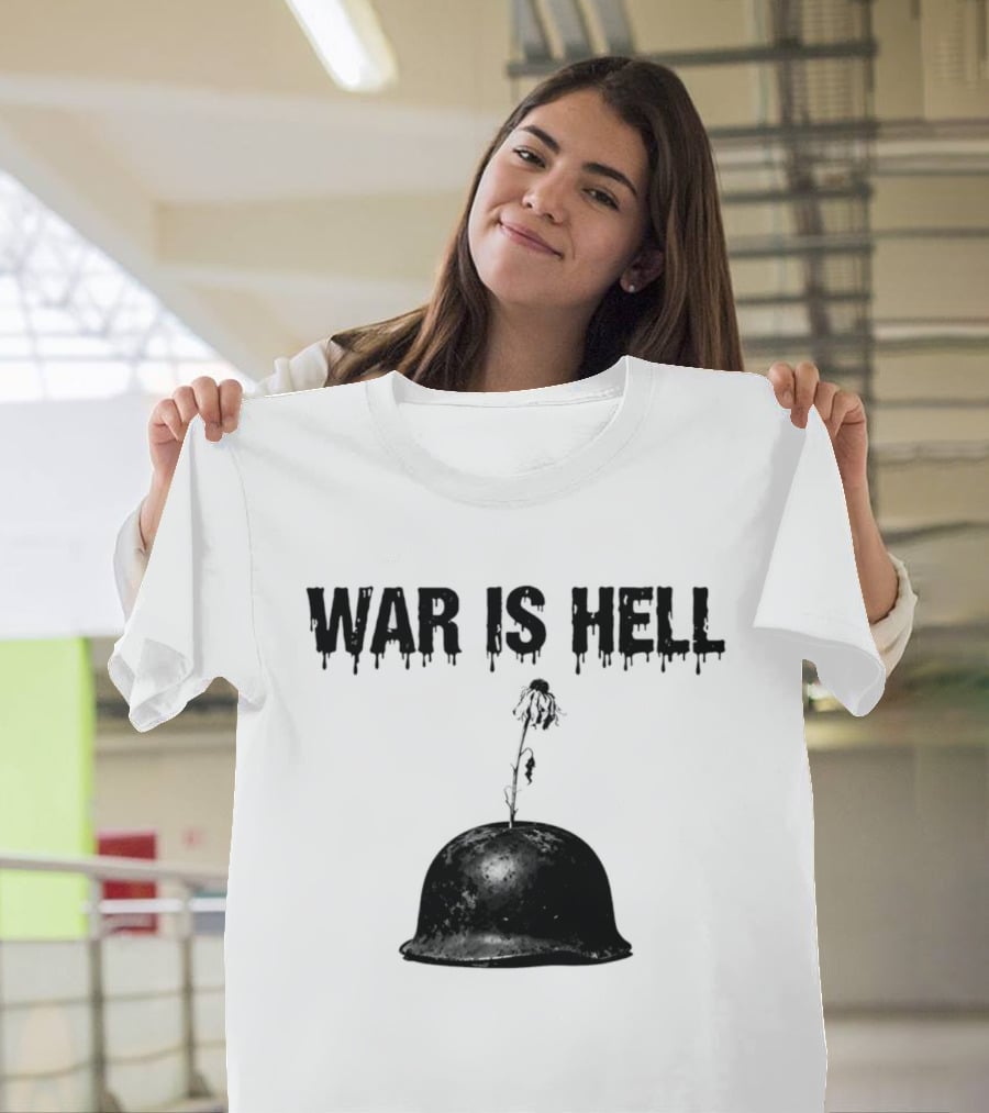 War Is Hell Military Helmet Flower Artillery Contrast T-Shirt