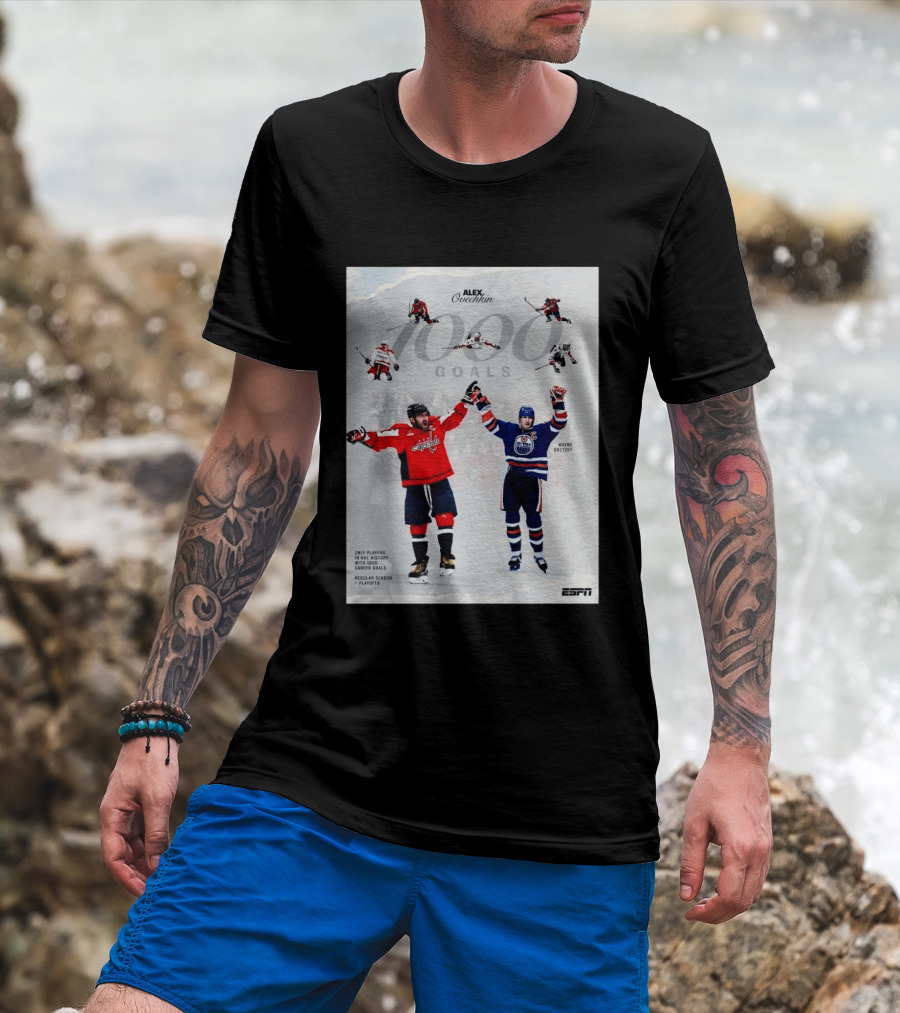 Alex Ovechkin Wayne Gretzky 1000 Goals NHL History ESPN Regular Season Playoffs T-Shirt
